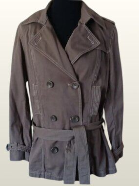 Vintage Gap Premium Khaki Taupe Belted Trench Utility Jacket Military L Tall
